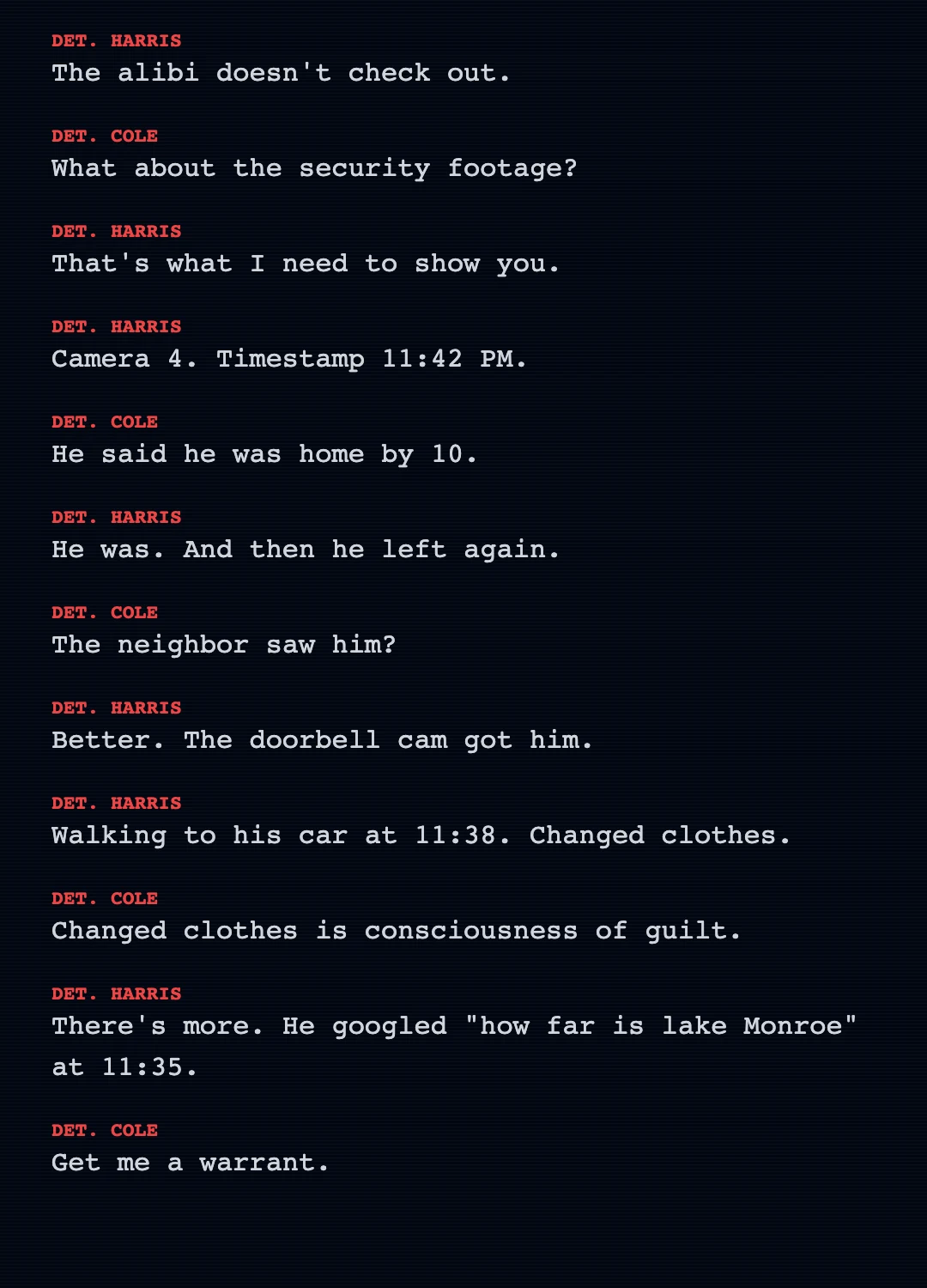 True Crime Terminal texting-story theme preview